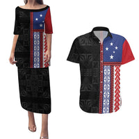Samoa Flag Couples Matching Puletasi and Hawaiian Shirt Ula Fala With Samoan Siapo - Polynesian Pride
