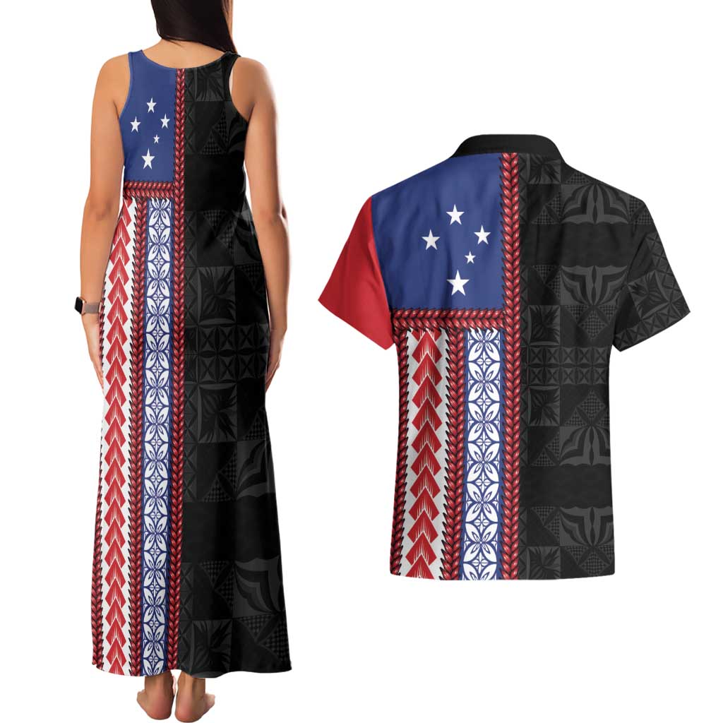 Samoa Flag Couples Matching Tank Maxi Dress and Hawaiian Shirt Ula Fala With Samoan Siapo - Polynesian Pride