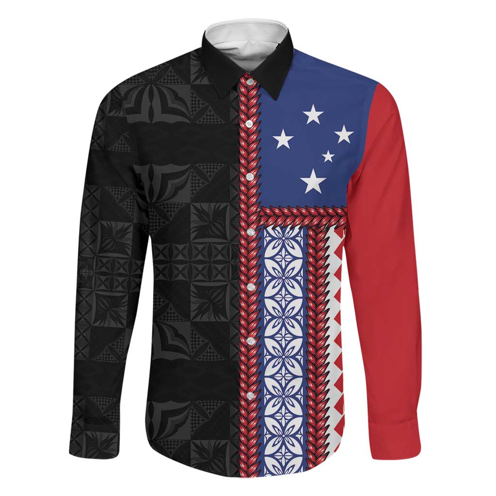 Samoa Flag Family Matching Off The Shoulder Long Sleeve Dress and Hawaiian Shirt Ula Fala With Samoan Siapo - Polynesian Pride