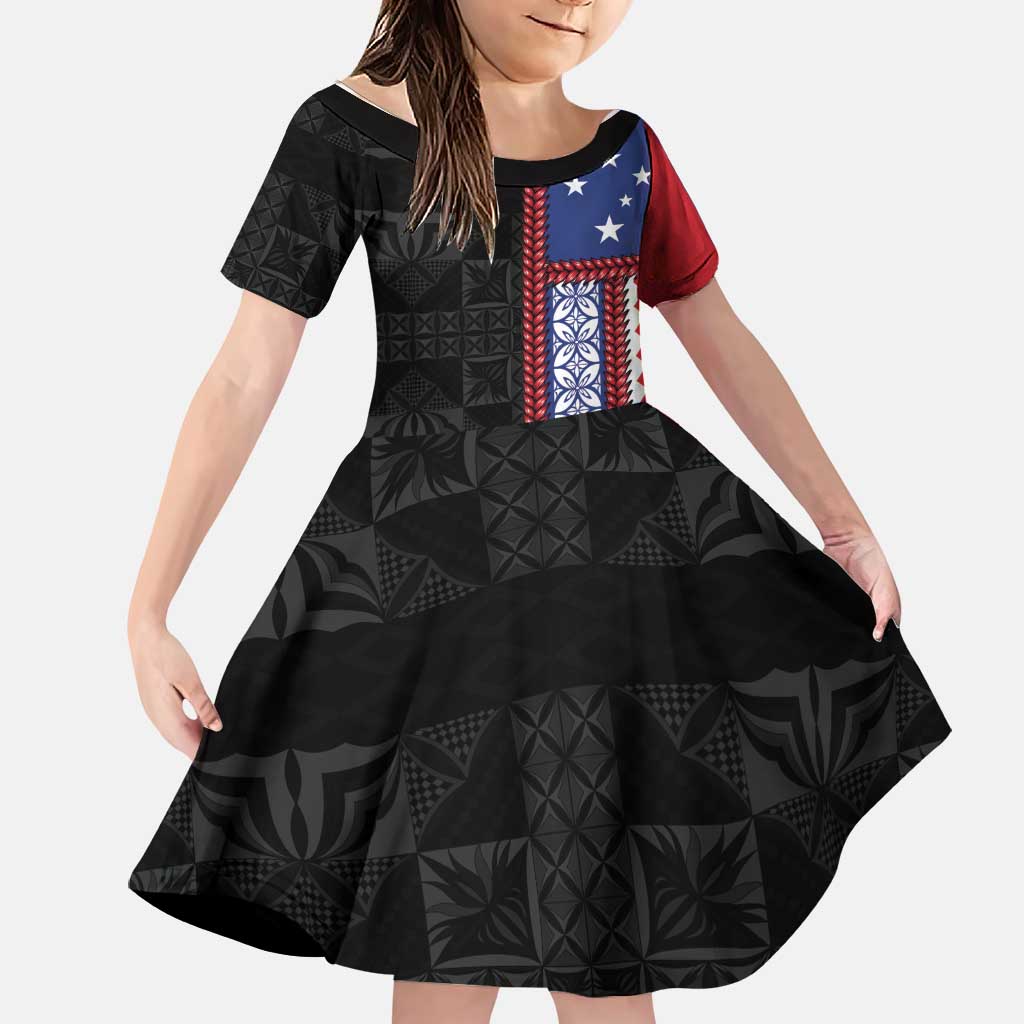 Samoa Flag Family Matching Off Shoulder Short Dress and Hawaiian Shirt Ula Fala With Samoan Siapo - Polynesian Pride
