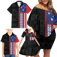 Samoa Flag Family Matching Off Shoulder Short Dress and Hawaiian Shirt Ula Fala With Samoan Siapo - Polynesian Pride