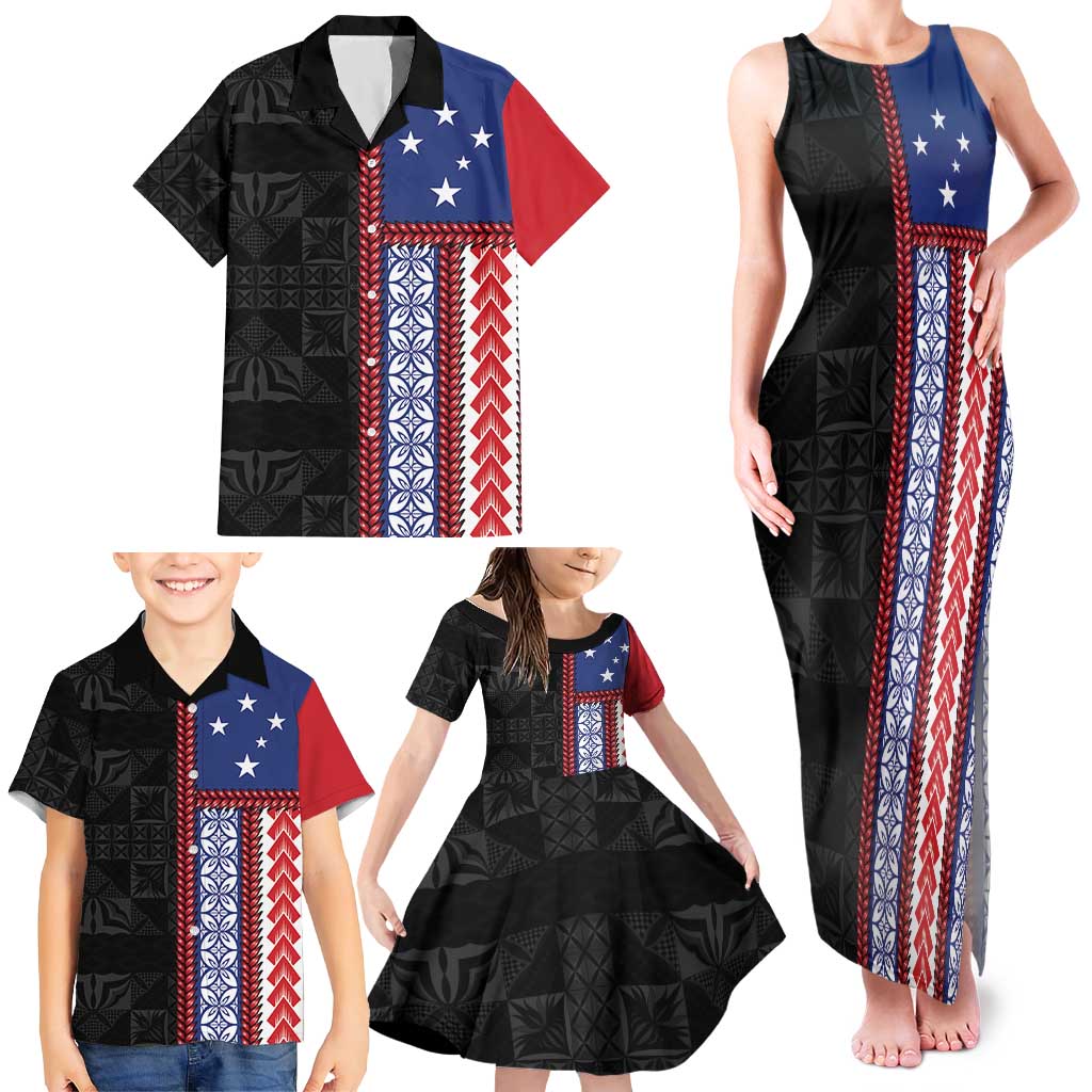 Samoa Flag Family Matching Tank Maxi Dress and Hawaiian Shirt Ula Fala With Samoan Siapo - Polynesian Pride
