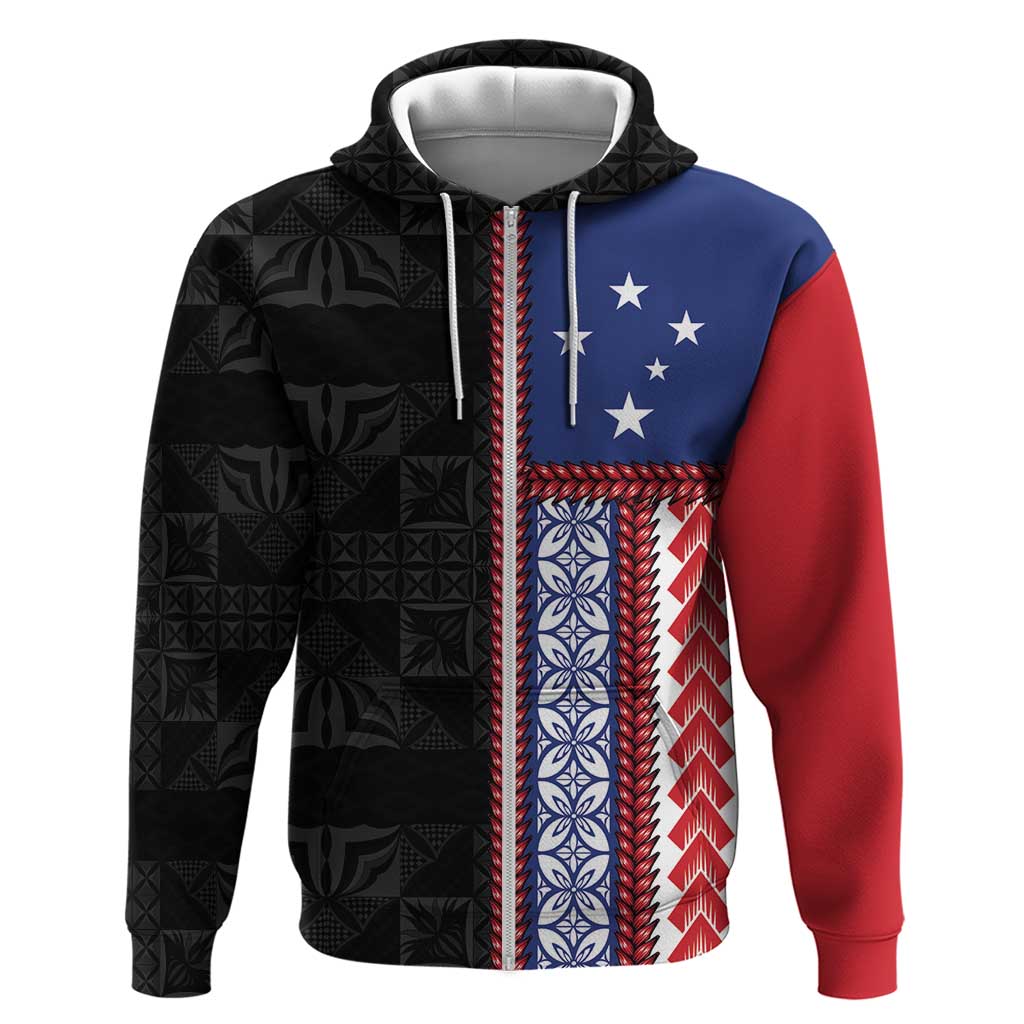 Samoa Flag Hoodie Ula Fala With Samoan Siapo - Polynesian Pride