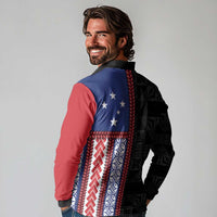 Samoa Flag Long Sleeve Polo Shirt Ula Fala With Samoan Siapo - Polynesian Pride