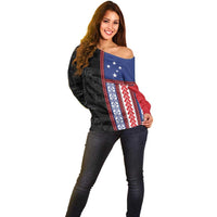 Samoa Flag Off Shoulder Sweater Ula Fala With Samoan Siapo LT05 - Polynesian Pride