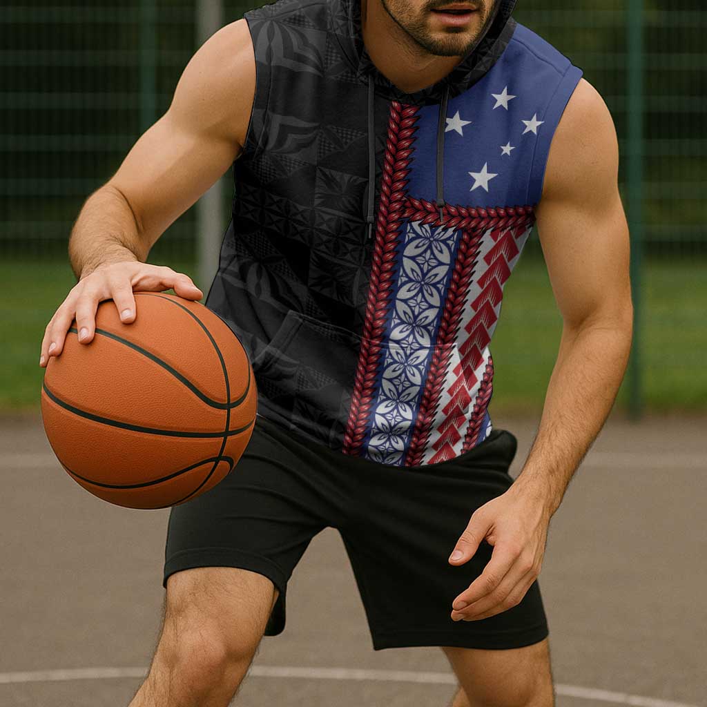 Samoa Flag Sleeveless Hoodie Ula Fala With Samoan Siapo - Polynesian Pride