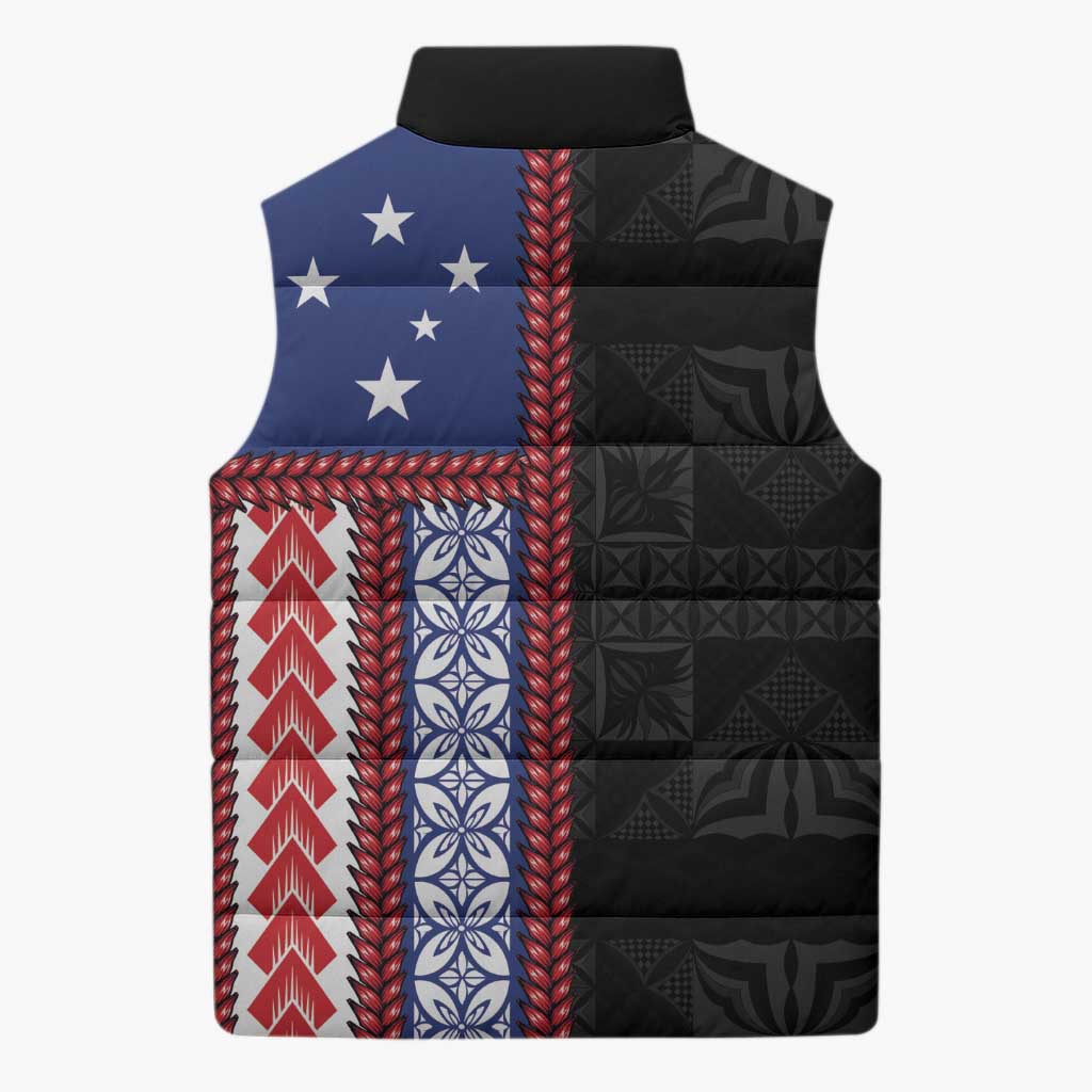 Samoa Flag Sleeveless Puffer Jacket Ula Fala With Samoan Siapo - Polynesian Pride