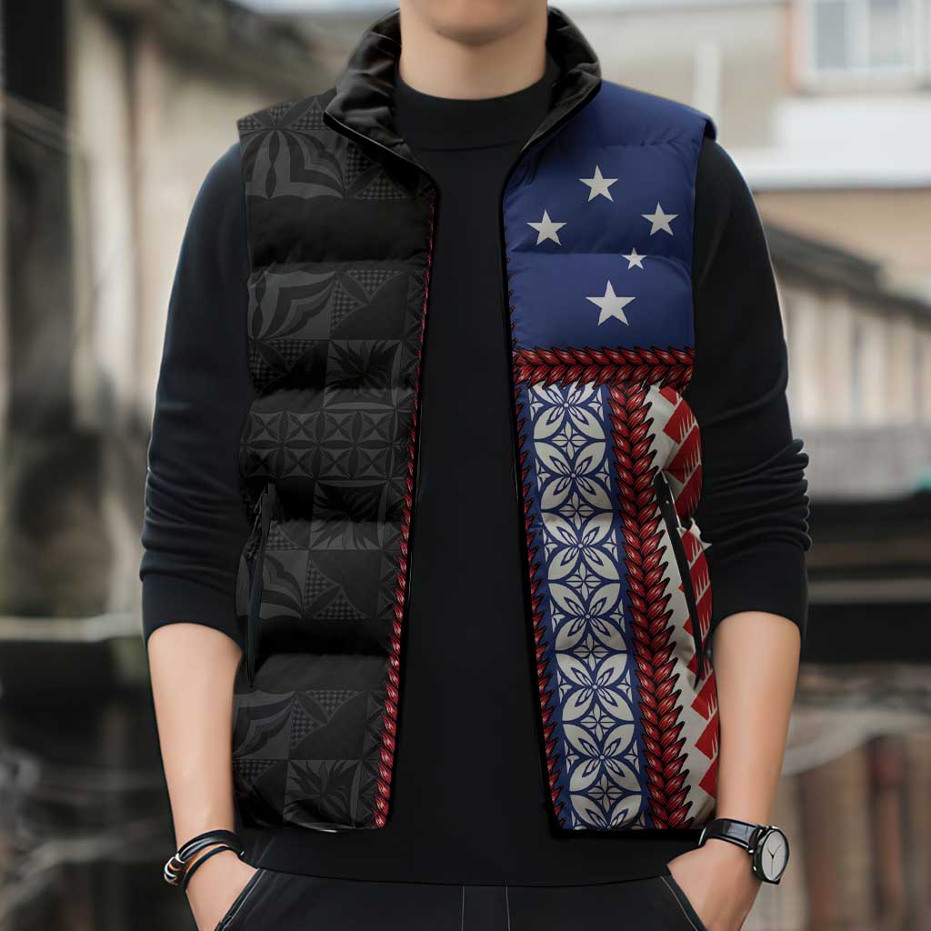 Samoa Flag Sleeveless Puffer Jacket Ula Fala With Samoan Siapo - Polynesian Pride