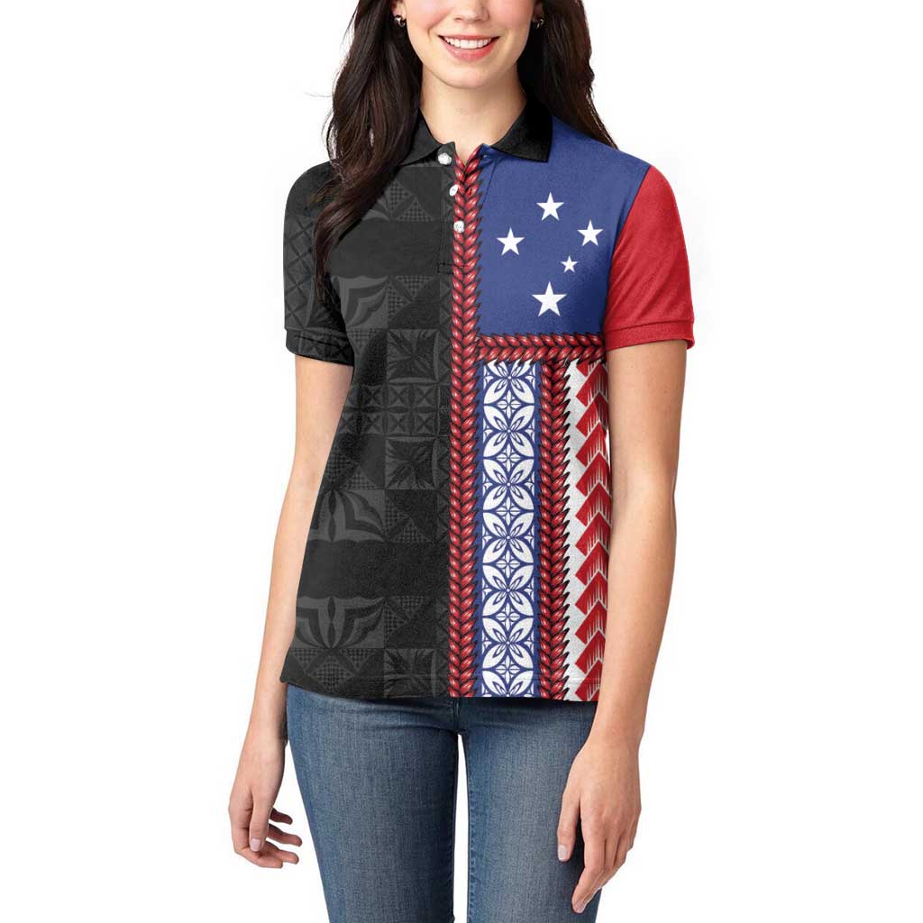 Samoa Flag Women Polo Shirt Ula Fala With Samoan Siapo - Polynesian Pride