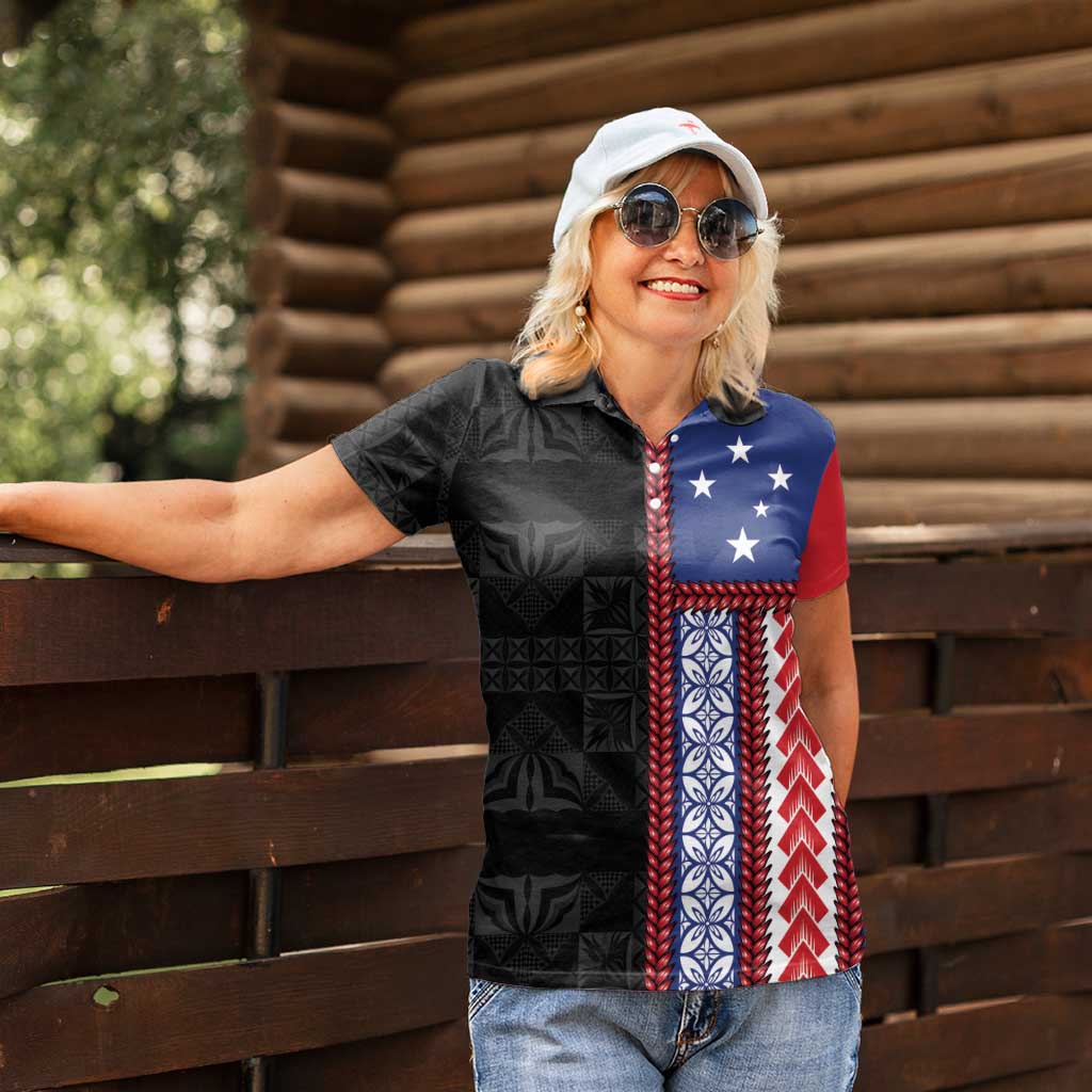 Samoa Flag Women Polo Shirt Ula Fala With Samoan Siapo - Polynesian Pride