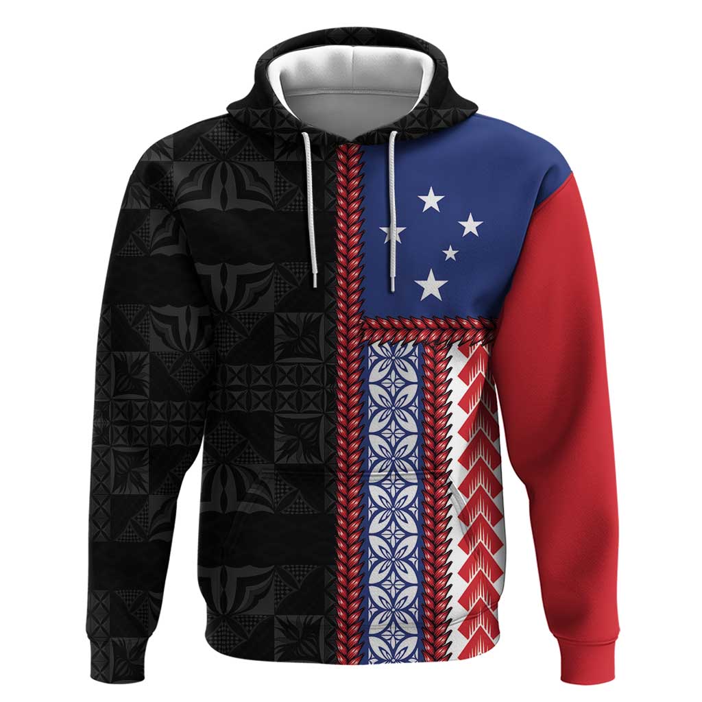 Samoa Flag Zip Hoodie Ula Fala With Samoan Siapo - Polynesian Pride