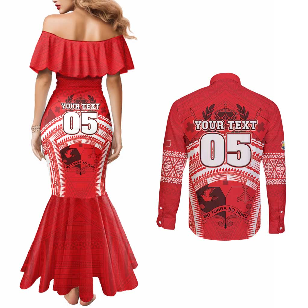 Custom Tonga Rugby Mate Ma'a Couples Matching Mermaid Dress and Long Sleeve Button Shirt Tongan Pride Unique Style LT05 - Polynesian Pride
