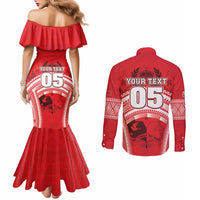 Custom Tonga Rugby Mate Ma'a Couples Matching Mermaid Dress and Long Sleeve Button Shirt Tongan Pride Unique Style LT05 - Polynesian Pride