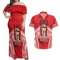 Custom Tonga Rugby Mate Ma'a Couples Matching Off Shoulder Maxi Dress and Hawaiian Shirt Tongan Pride Unique Style LT05 Red - Polynesian Pride