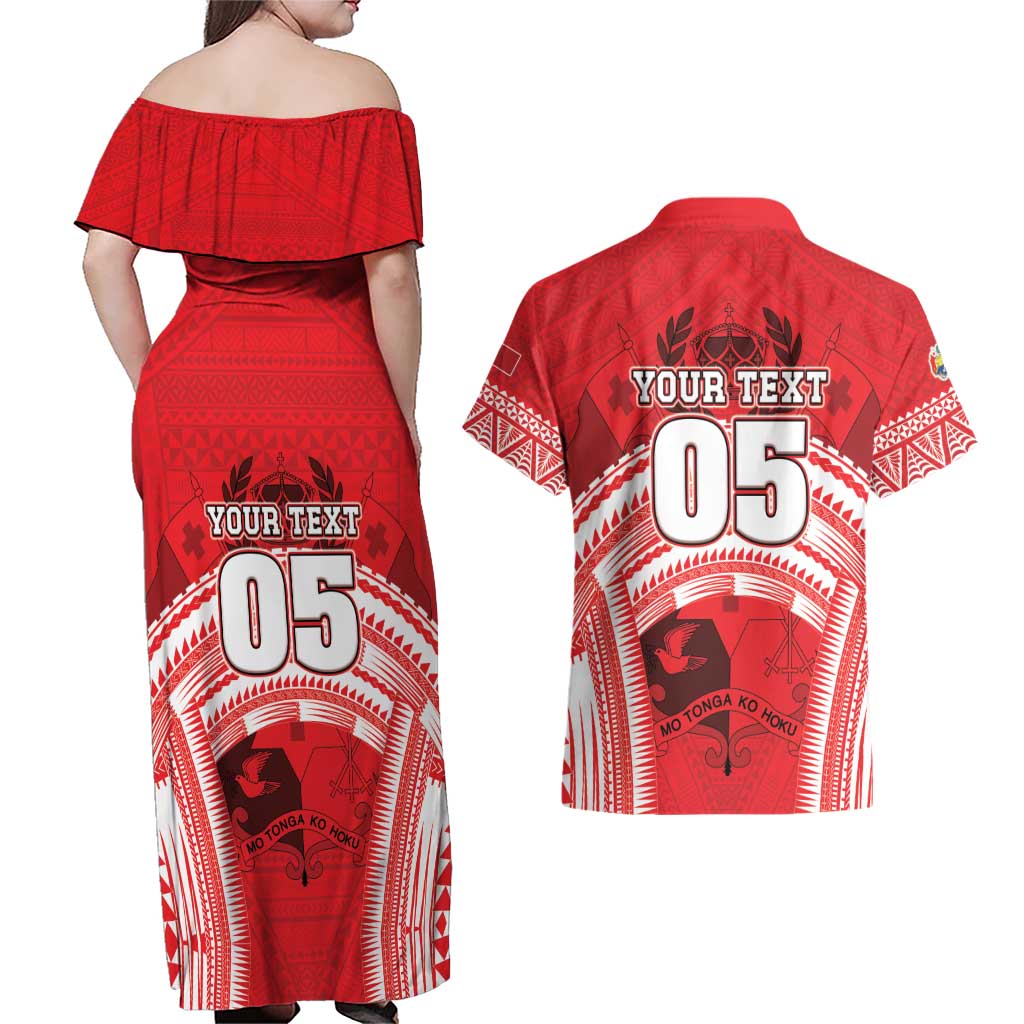 Custom Tonga Rugby Mate Ma'a Couples Matching Off Shoulder Maxi Dress and Hawaiian Shirt Tongan Pride Unique Style LT05 - Polynesian Pride