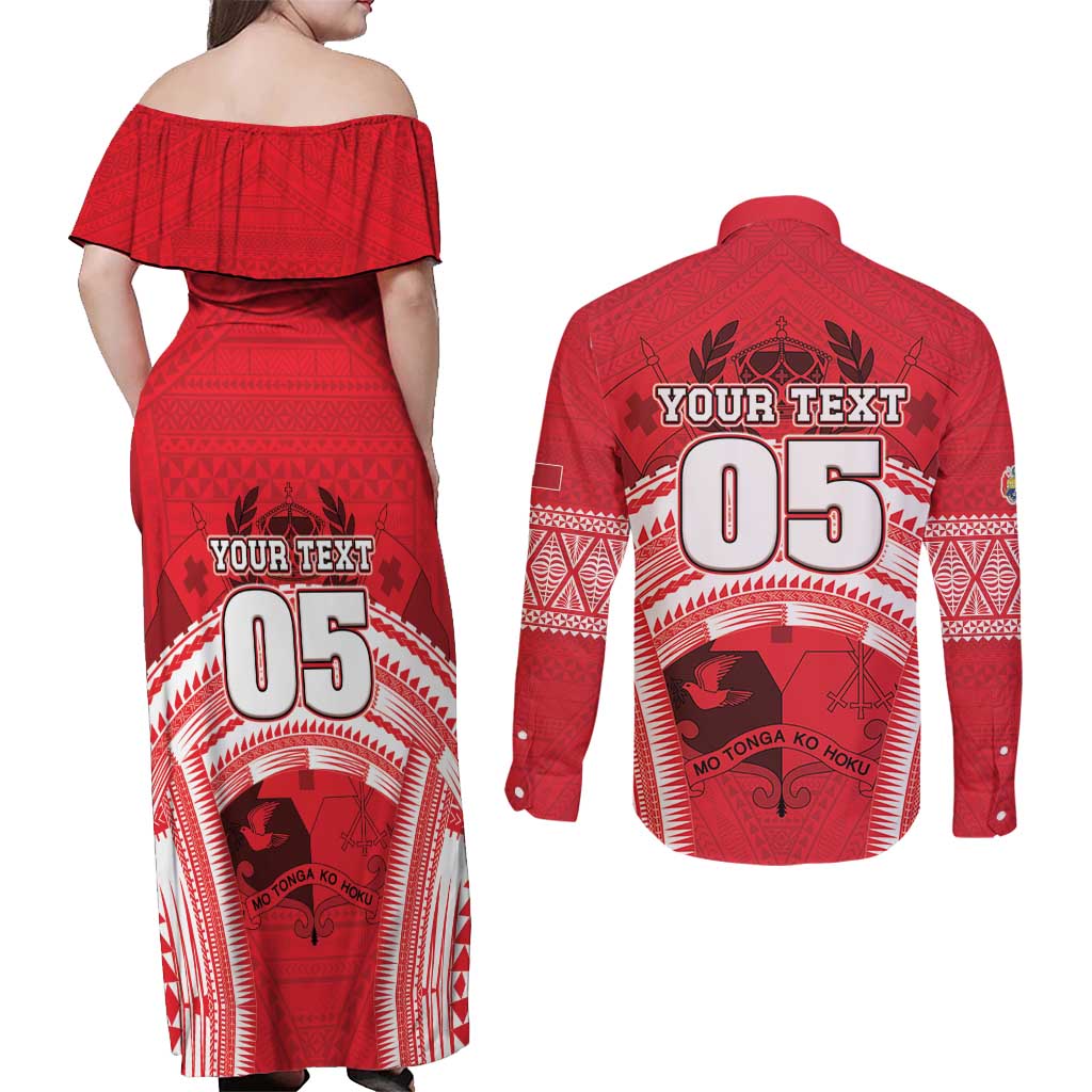 Custom Tonga Rugby Mate Ma'a Couples Matching Off Shoulder Maxi Dress and Long Sleeve Button Shirt Tongan Pride Unique Style LT05 - Polynesian Pride
