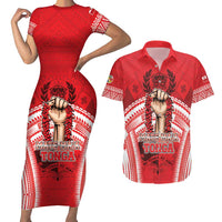 Custom Tonga Rugby Mate Ma'a Couples Matching Short Sleeve Bodycon Dress and Hawaiian Shirt Tongan Pride Unique Style LT05 Red - Polynesian Pride