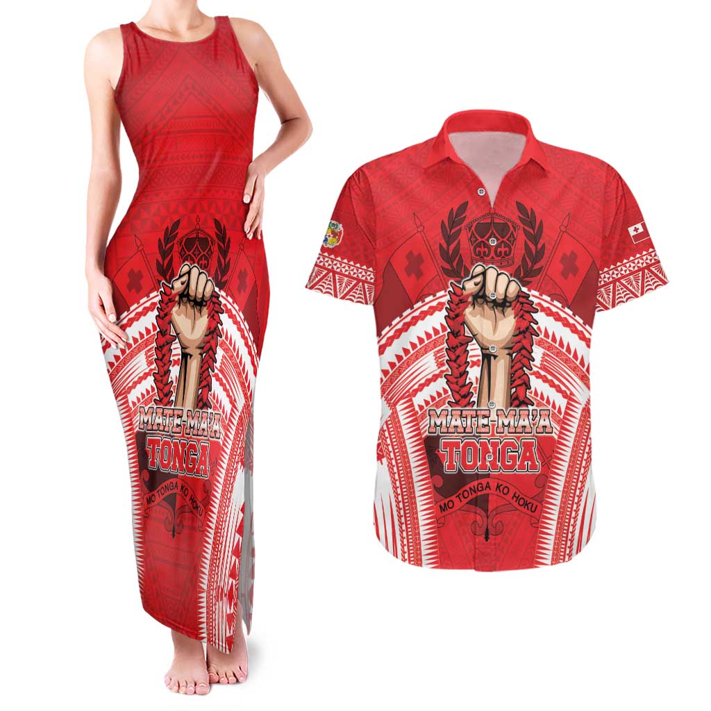 Custom Tonga Rugby Mate Ma'a Couples Matching Tank Maxi Dress and Hawaiian Shirt Tongan Pride Unique Style - Polynesian Pride