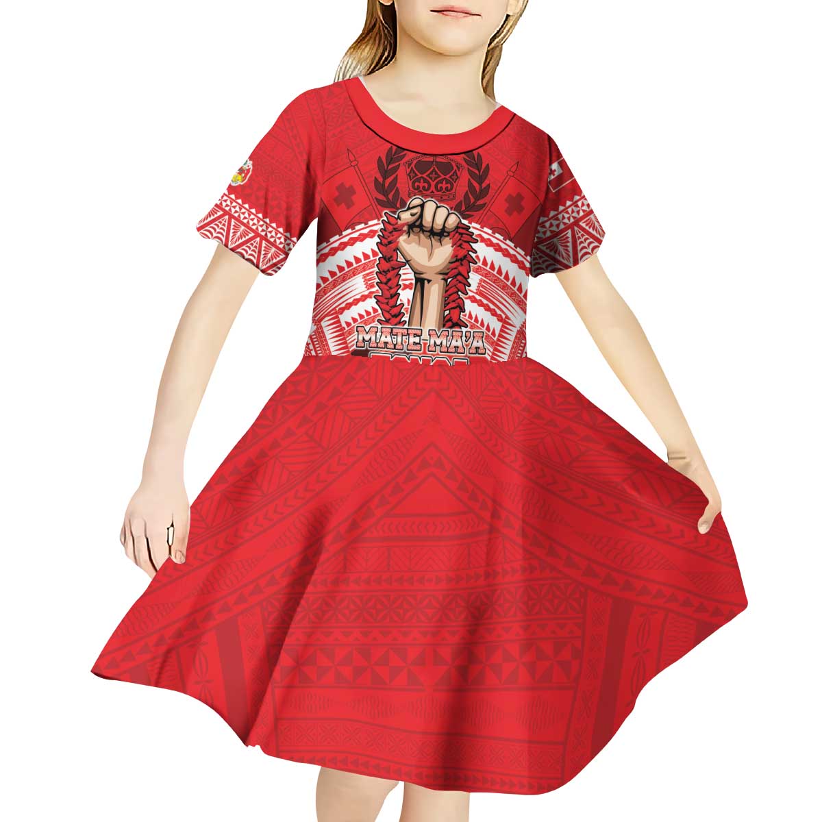 Custom Tonga Rugby Mate Ma'a Kid Short Sleeve Dress Tongan Pride Unique Style - Polynesian Pride