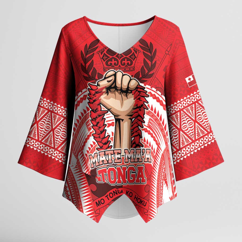 Custom Tonga Rugby Mate Ma'a Kimono Sleeve Blouse Tongan Pride Unique Style LT05 Female Red - Polynesian Pride