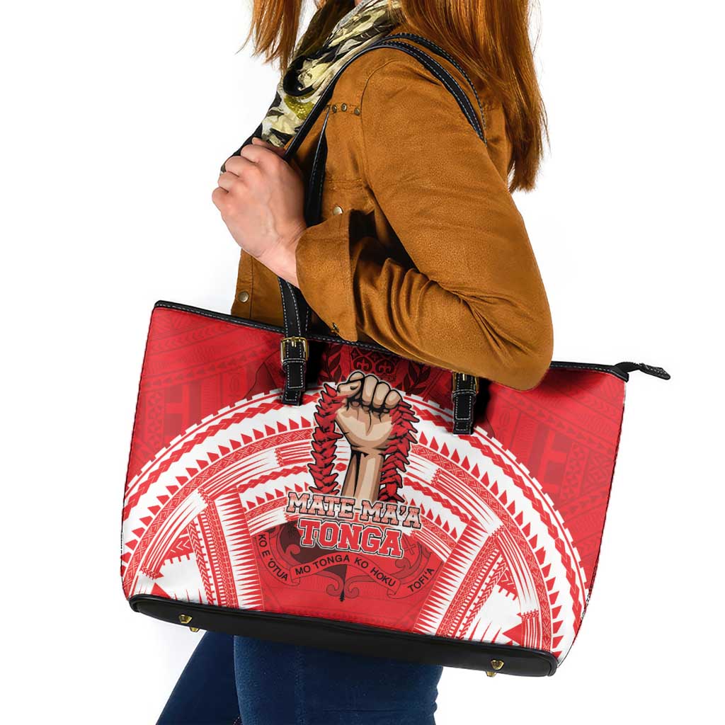 Tonga Rugby Mate Ma'a Leather Tote Bag Tongan Pride Unique Style LT05 Red - Polynesian Pride
