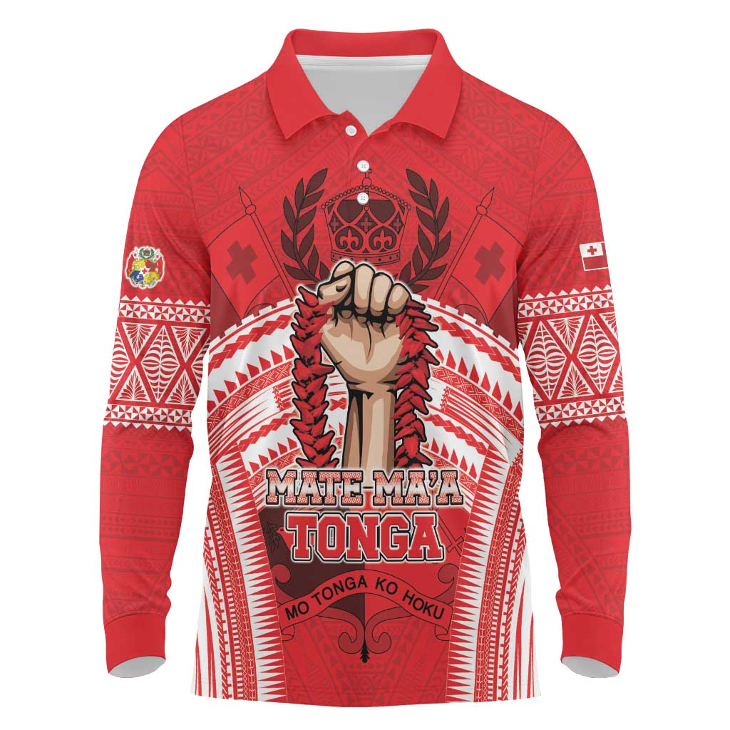 Custom Tonga Rugby Mate Ma'a Long Sleeve Polo Shirt Tongan Pride Unique Style LT05 Red - Polynesian Pride
