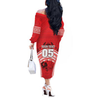Custom Tonga Rugby Mate Ma'a Off The Shoulder Long Sleeve Dress Tongan Pride Unique Style LT05 - Polynesian Pride