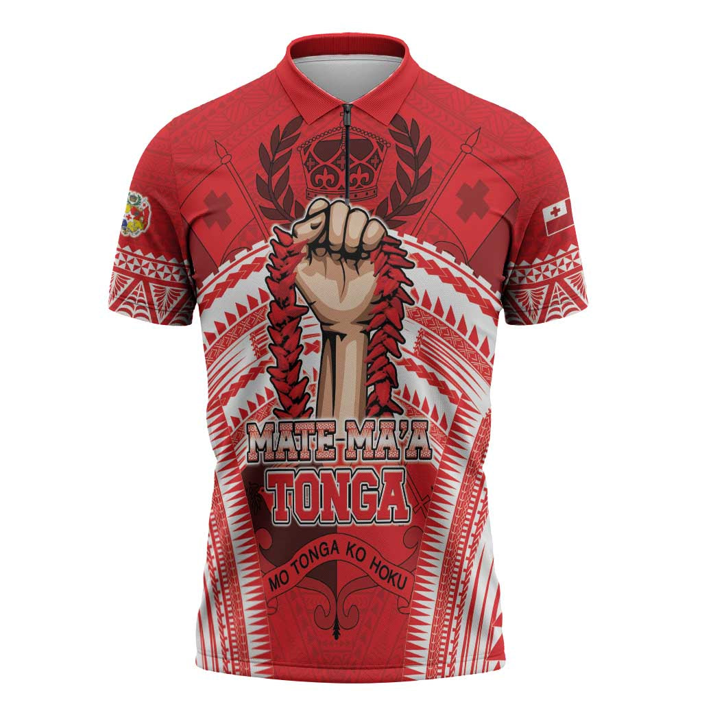 Custom Tonga Rugby Mate Ma'a Zipper Polo Shirt Tongan Pride Unique Style LT05 Red - Polynesian Pride