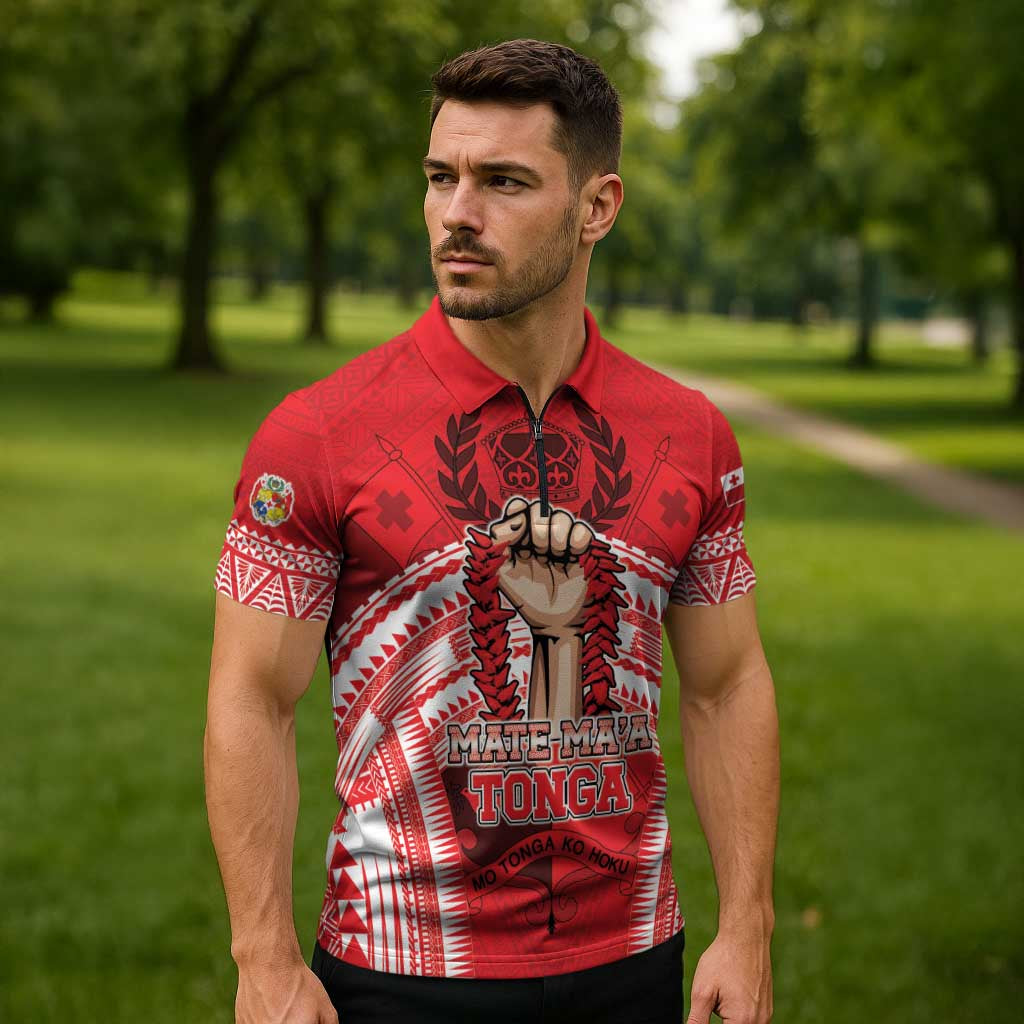 Custom Tonga Rugby Mate Ma'a Zipper Polo Shirt Tongan Pride Unique Style LT05 - Polynesian Pride