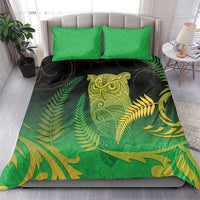 New Zealand Aotearoa Ruru Bedding Set Maori Fern Art Green