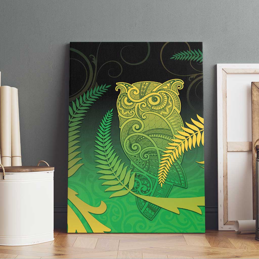 New Zealand Aotearoa Ruru Canvas Wall Art Maori Fern Art Green