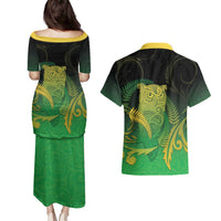 New Zealand Aotearoa Ruru Couples Matching Puletasi and Hawaiian Shirt Maori Fern Art Green