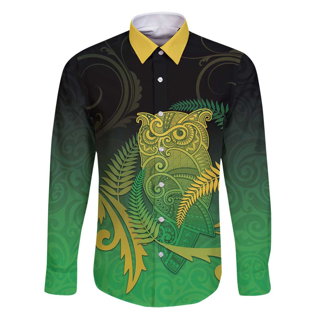 New Zealand Aotearoa Ruru Family Matching Mermaid Dress and Hawaiian Shirt Maori Fern Art Green