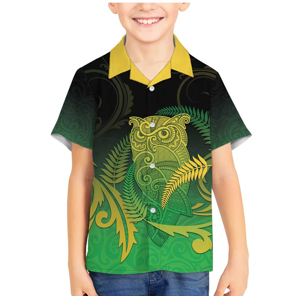 New Zealand Aotearoa Ruru Family Matching Mermaid Dress and Hawaiian Shirt Maori Fern Art Green
