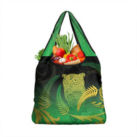 New Zealand Aotearoa Ruru Grocery Bag Maori Fern Art Green