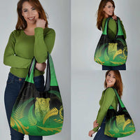 New Zealand Aotearoa Ruru Grocery Bag Maori Fern Art Green