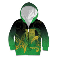 New Zealand Aotearoa Ruru Kid Hoodie Maori Fern Art Green
