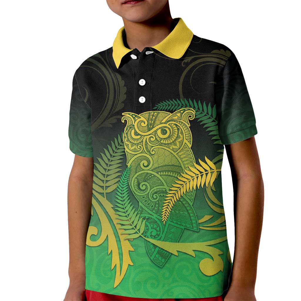 New Zealand Aotearoa Ruru Kid Polo Shirt Maori Fern Art Green