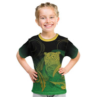 New Zealand Aotearoa Ruru Kid T Shirt Maori Fern Art Green