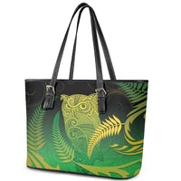 New Zealand Aotearoa Ruru Leather Tote Bag Maori Fern Art Green