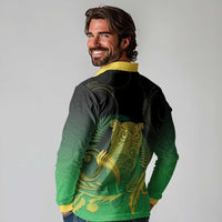 New Zealand Aotearoa Ruru Long Sleeve Polo Shirt Maori Fern Art Green