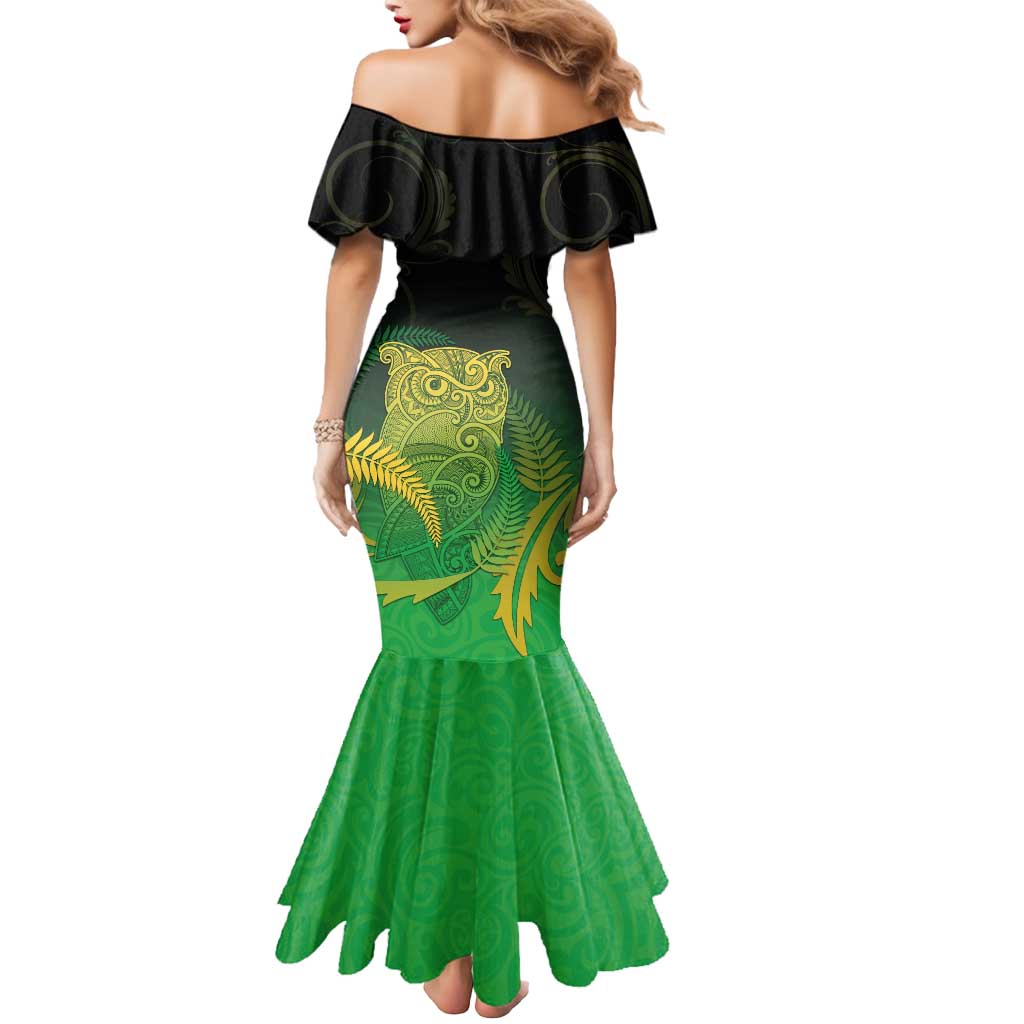 New Zealand Aotearoa Ruru Mermaid Dress Maori Fern Art Green