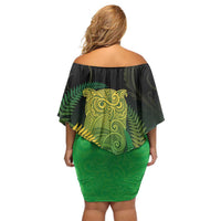 New Zealand Aotearoa Ruru Off Shoulder Short Dress Maori Fern Art Green