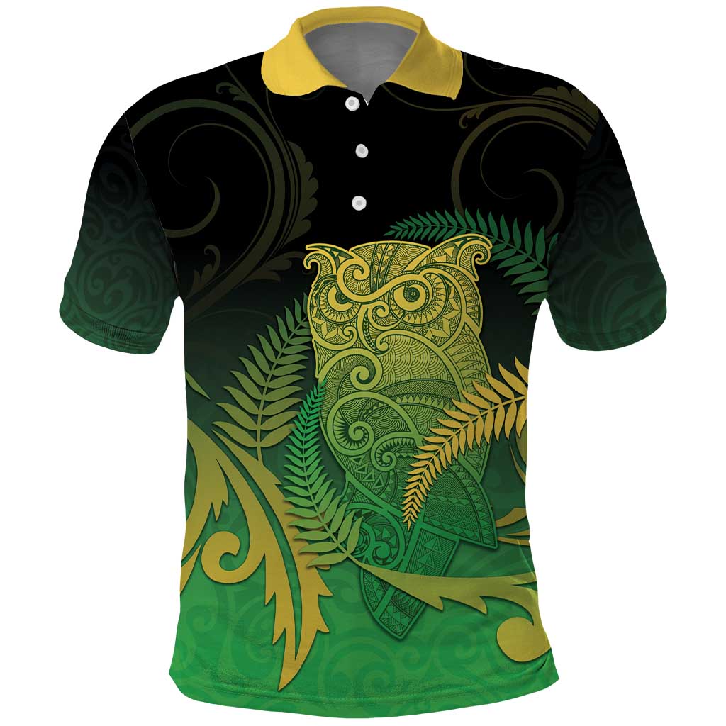 New Zealand Aotearoa Ruru Polo Shirt Maori Fern Art Green