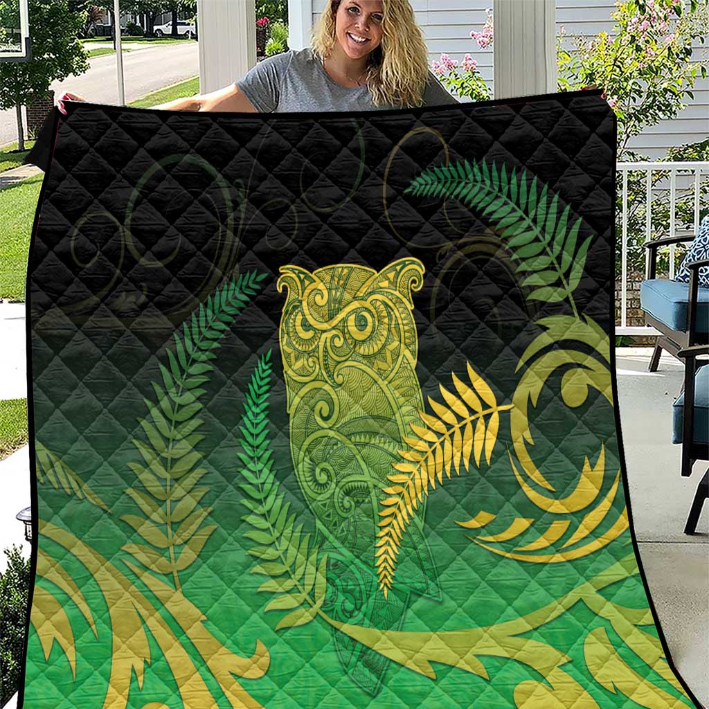 New Zealand Aotearoa Ruru Quilt Maori Fern Art Green LT05 Green - Polynesian Pride