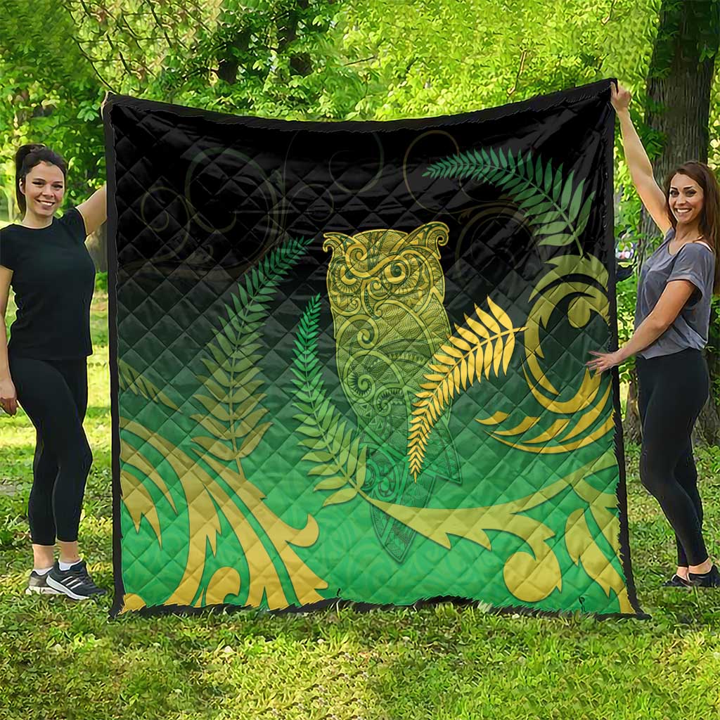 New Zealand Aotearoa Ruru Quilt Maori Fern Art Green LT05 - Polynesian Pride