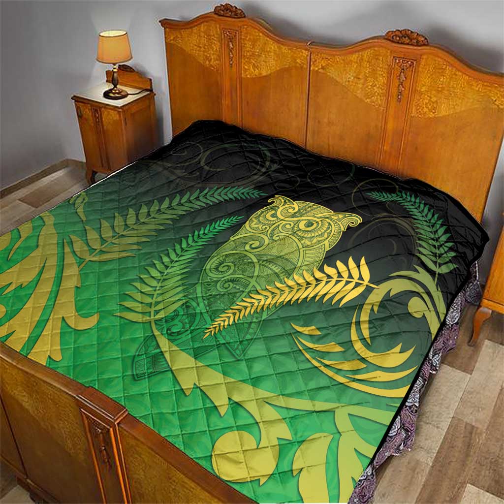 New Zealand Aotearoa Ruru Quilt Maori Fern Art Green LT05 - Polynesian Pride