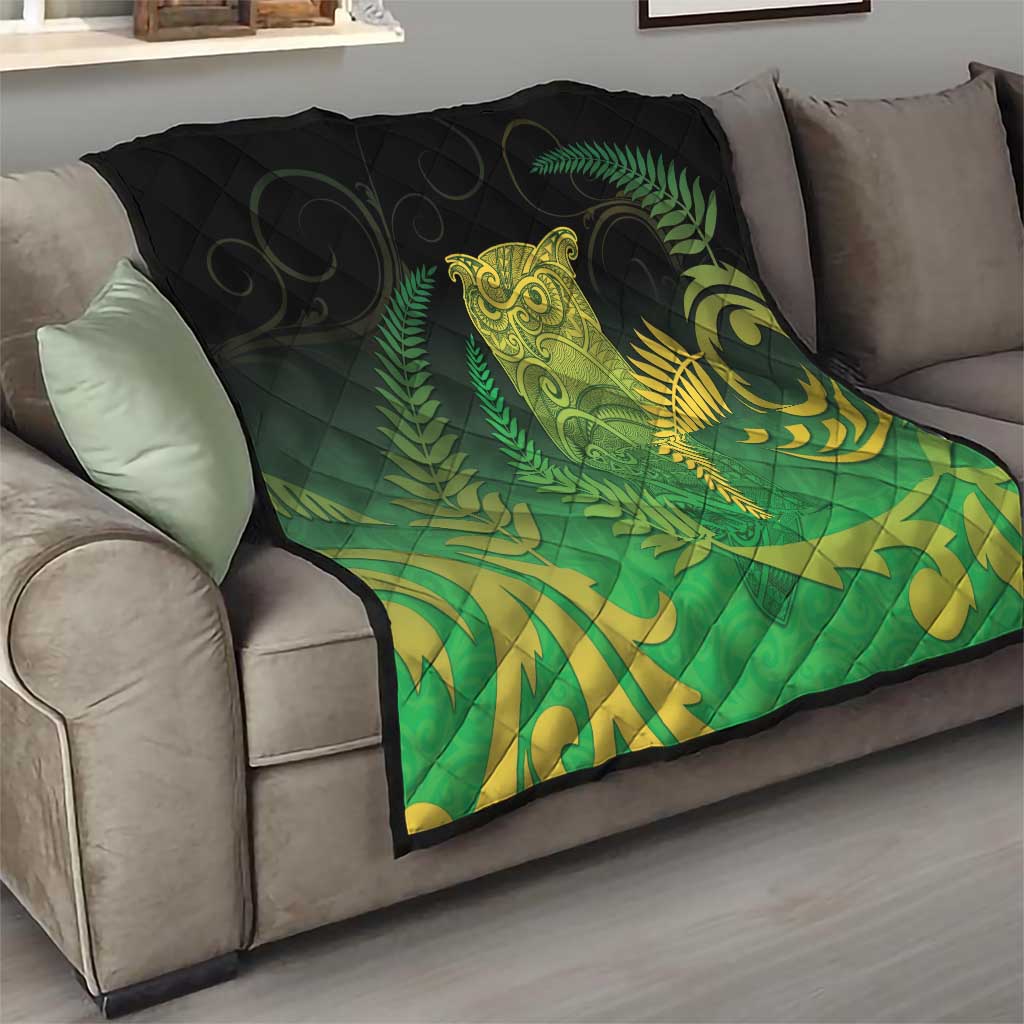 New Zealand Aotearoa Ruru Quilt Maori Fern Art Green LT05 - Polynesian Pride