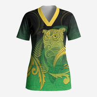 New Zealand Aotearoa Ruru Scrub Top Maori Fern Art Green - Polynesian Pride