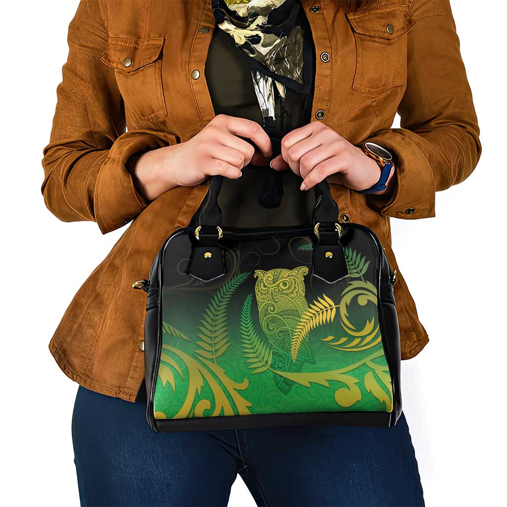 New Zealand Aotearoa Ruru Shoulder Handbag Maori Fern Art Green